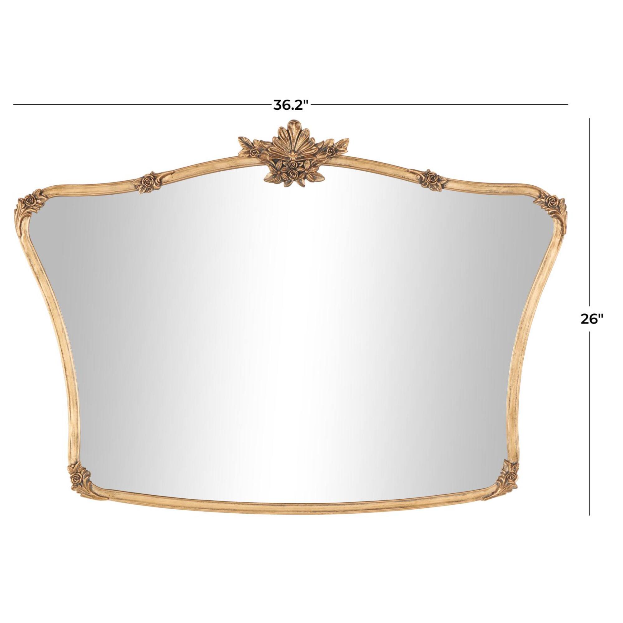36" x 26" Gold Metal Floral Orante Antique Curved Wall Mirror